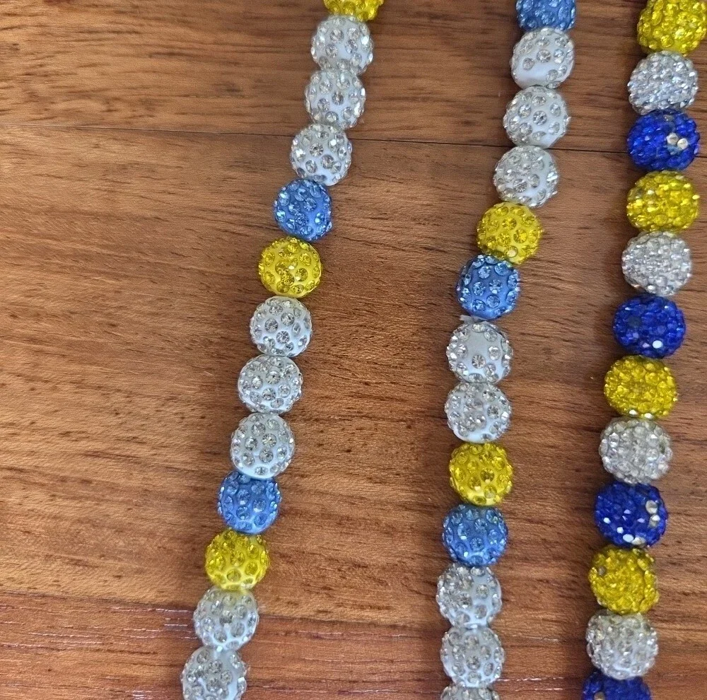 Blue, Yellow & White Beaded Baseball Necklaces